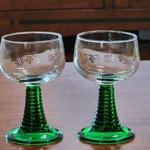 Vintage Luminarc France Wine Glasses Set Of 2 Roemer Green Beehive Stem